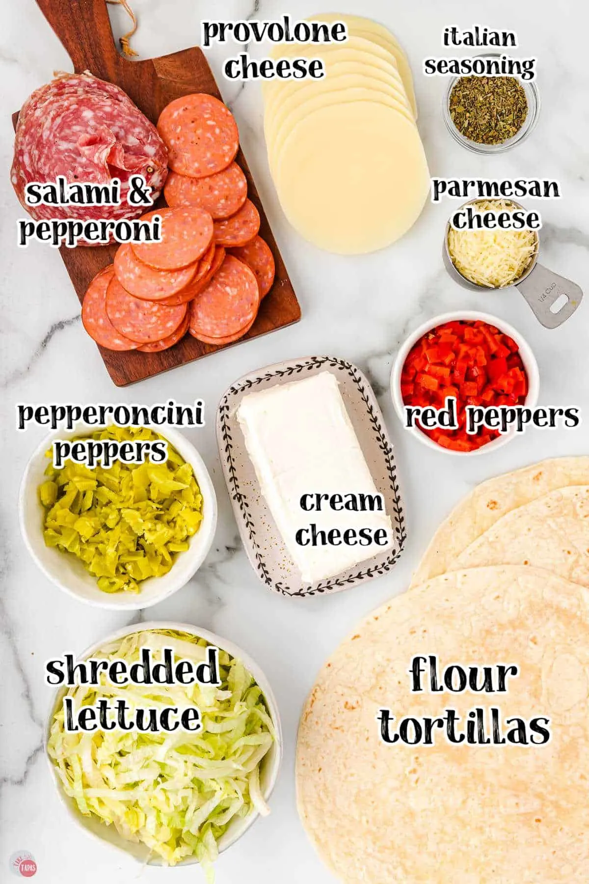 ingredients for italian pinwheel sandwiches