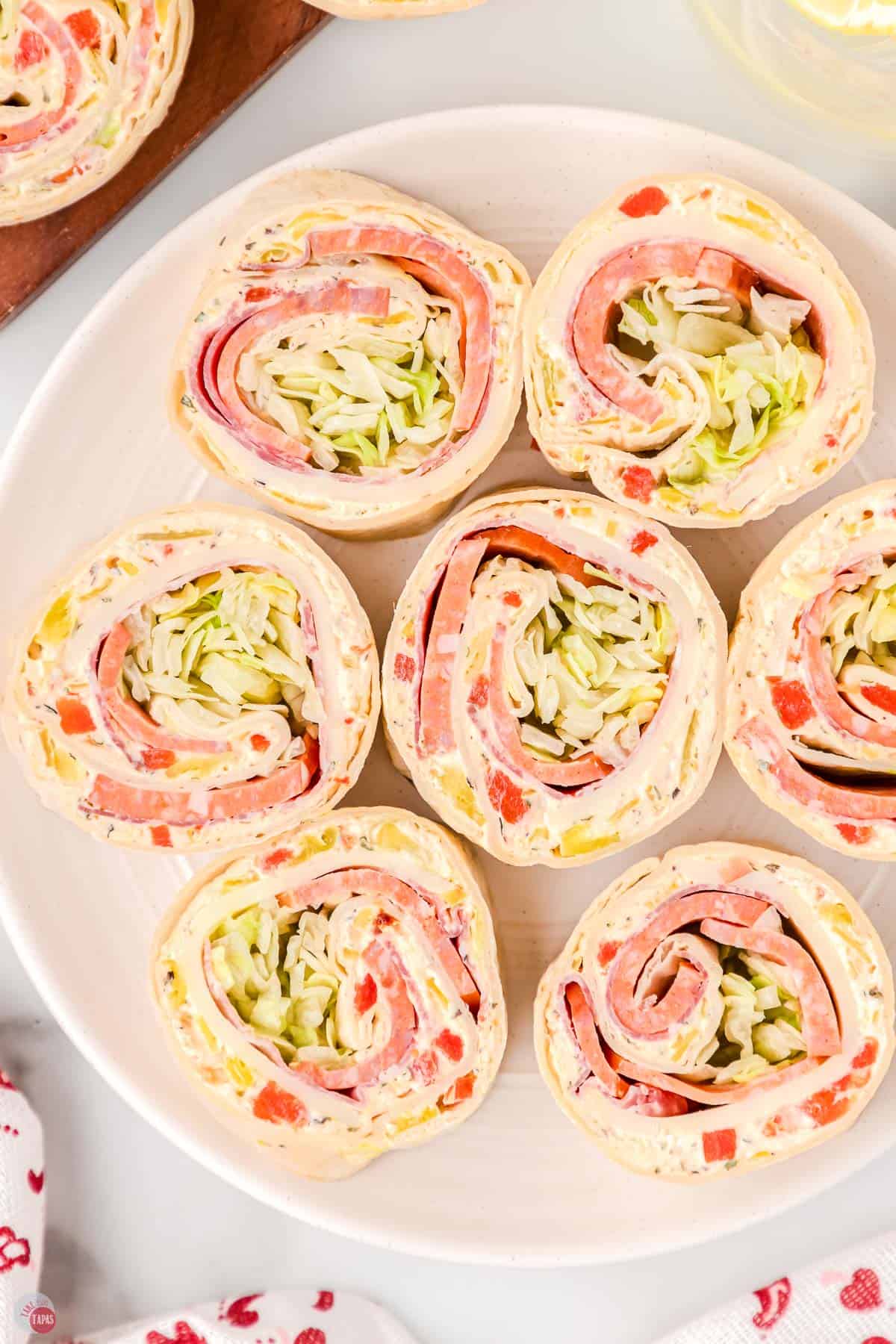 close up of Italian pinwheels on a plate