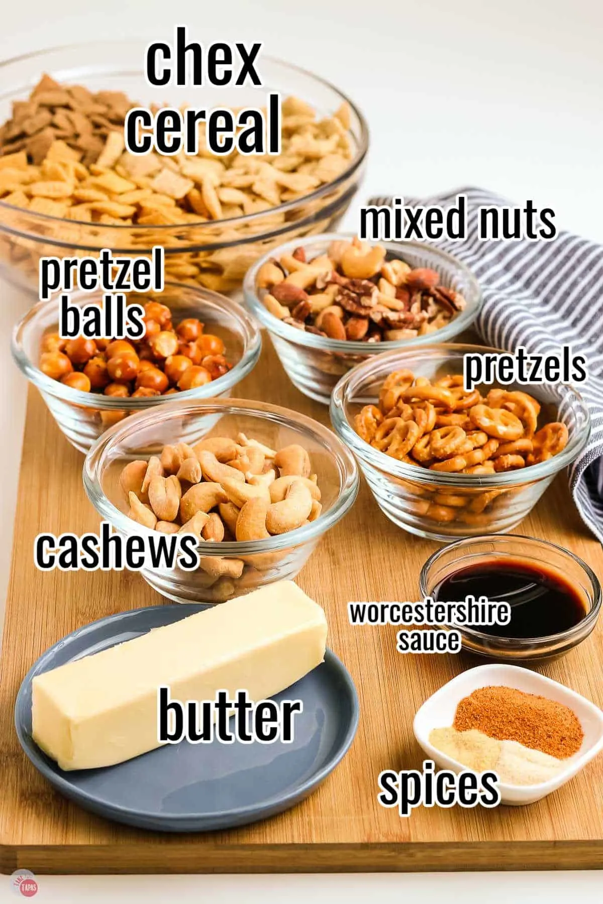 dry ingredients for a savory snack mix