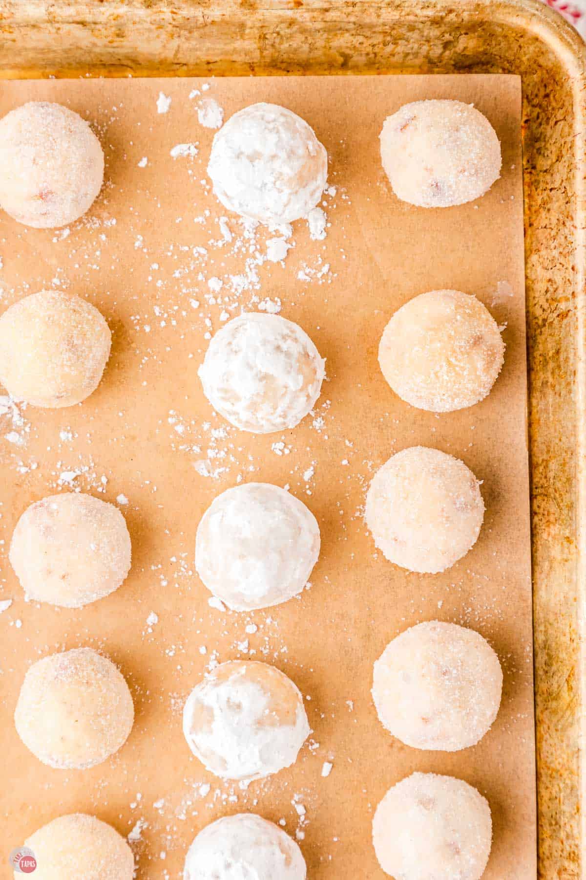 rum balls on a baking sheet