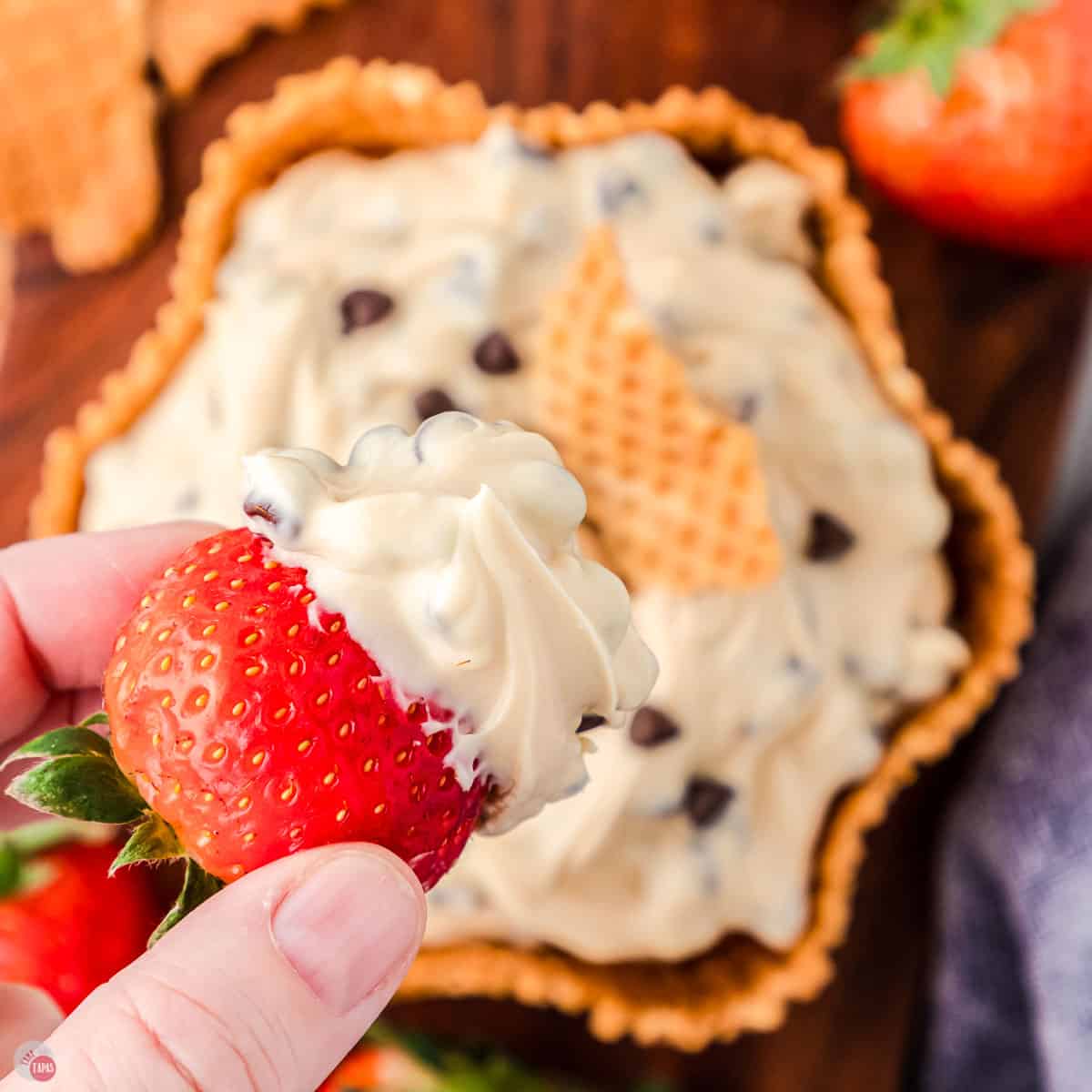 dip strawberries in this cream cheese chocolate chip dip