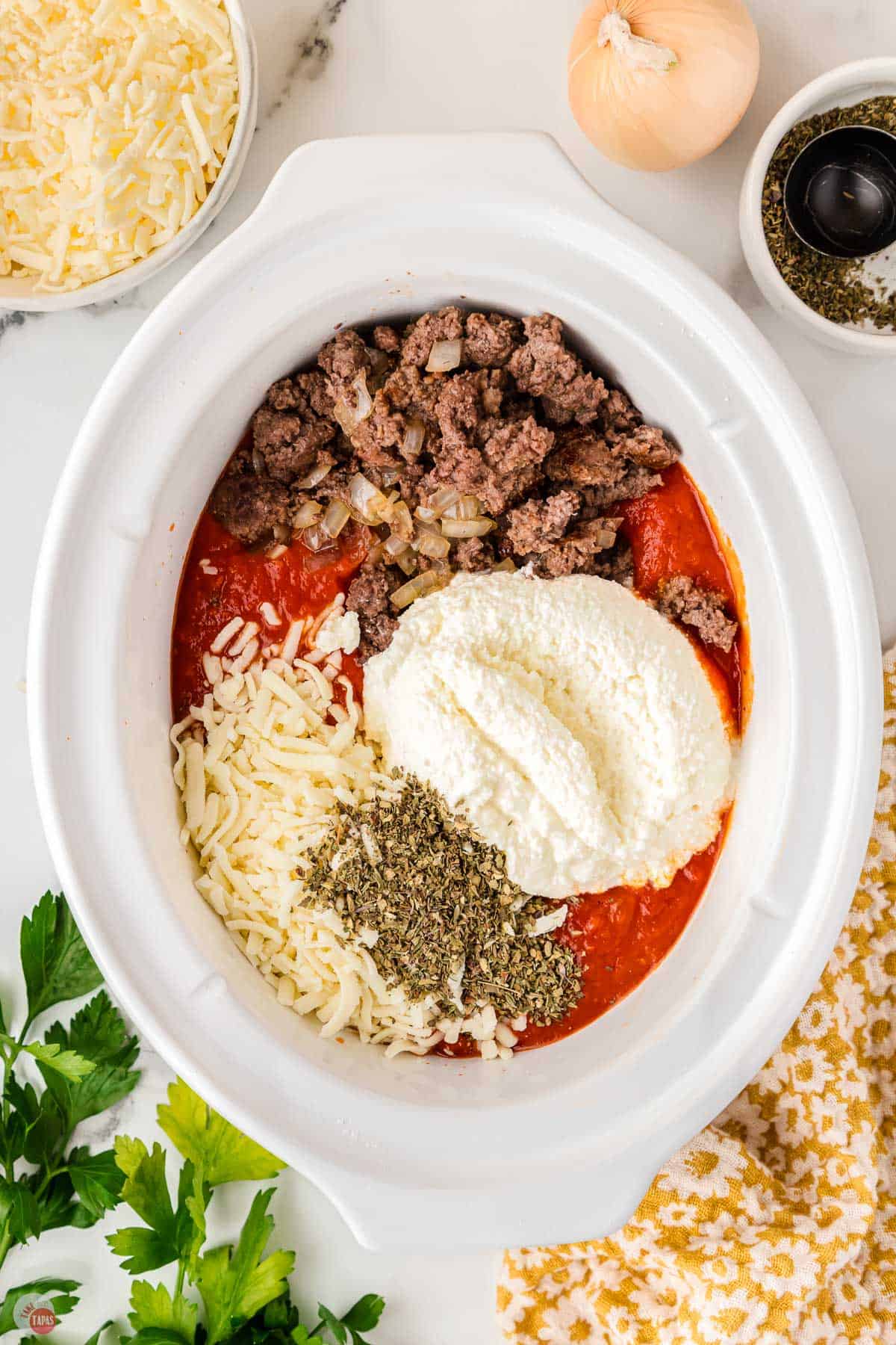 ricotta mixture with ground beef and sauce