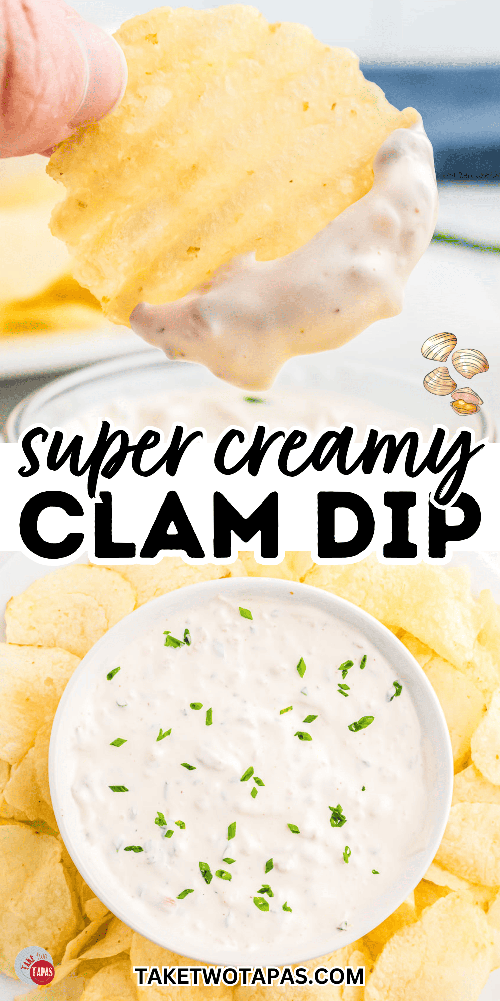 a bowl of super easy clam dip and potato chips