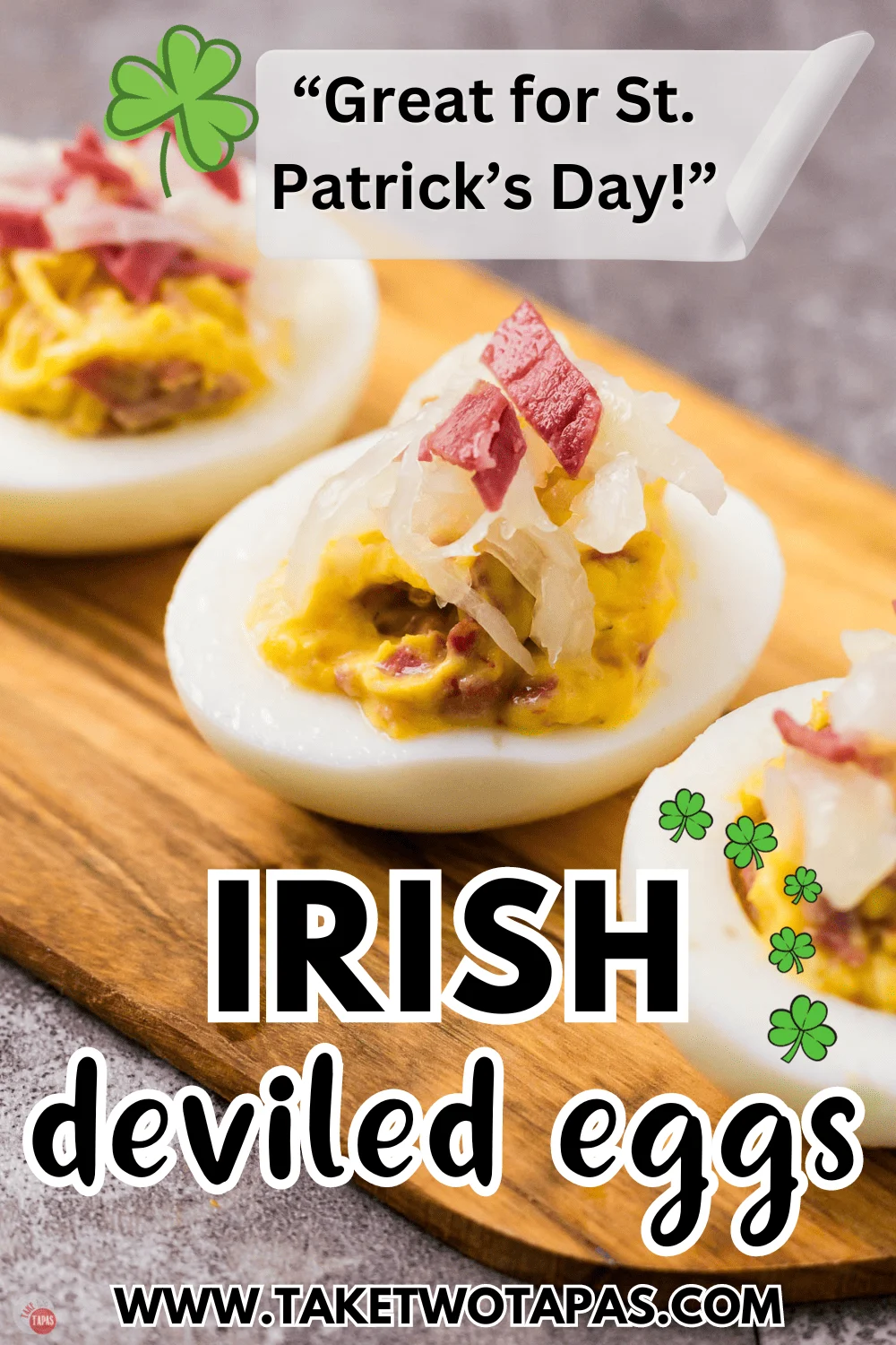 tray of Irish deviled eggs
