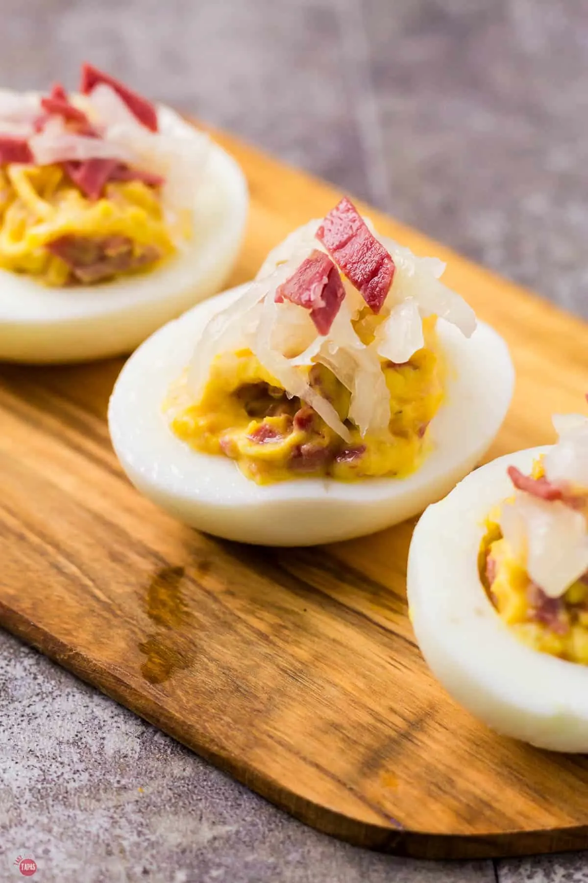 deviled egg recipe with a mixture of mayonnaise and yellow mustard