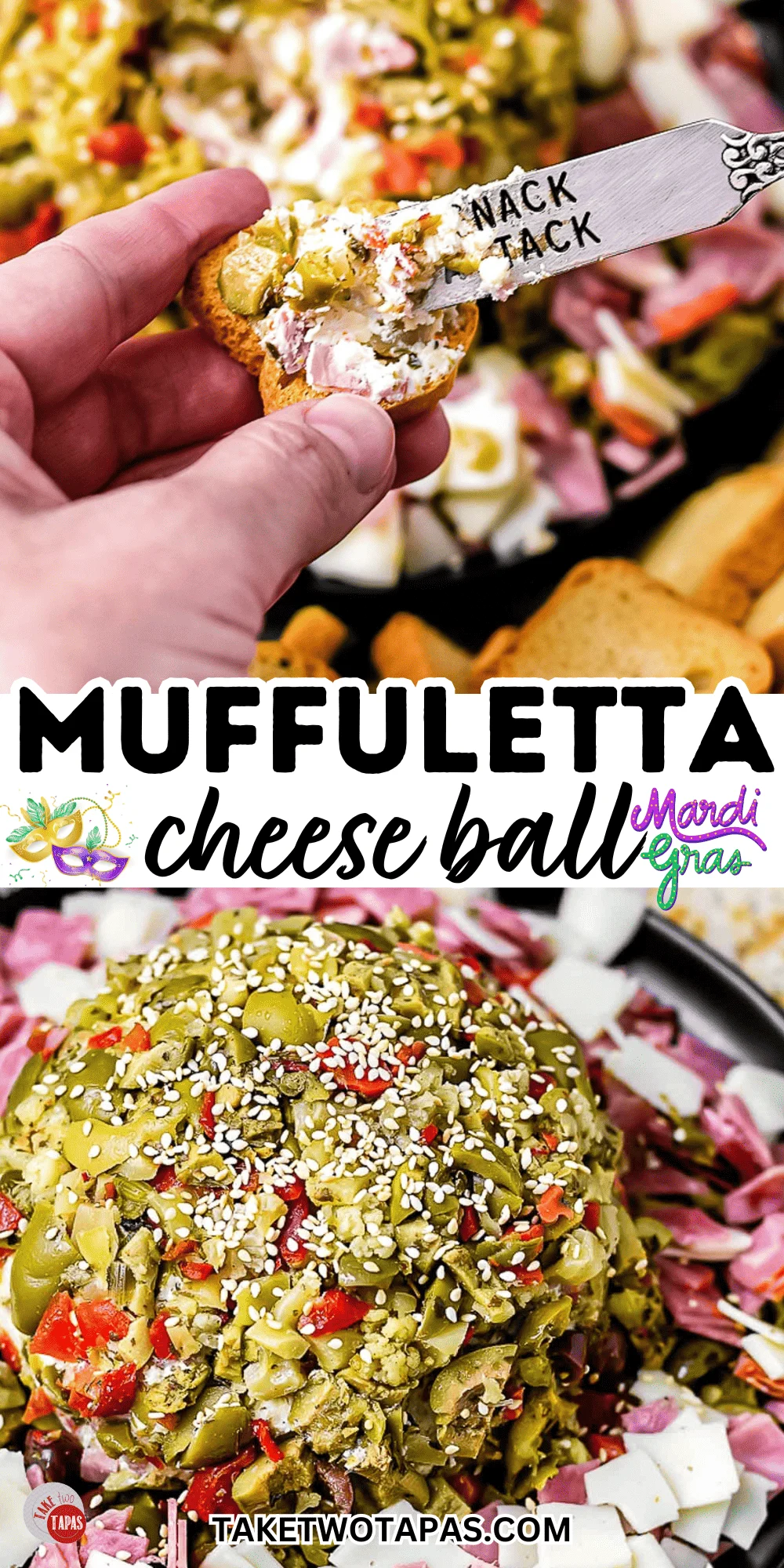 muffuletta cheese ball for mardi gras and fat tuesday