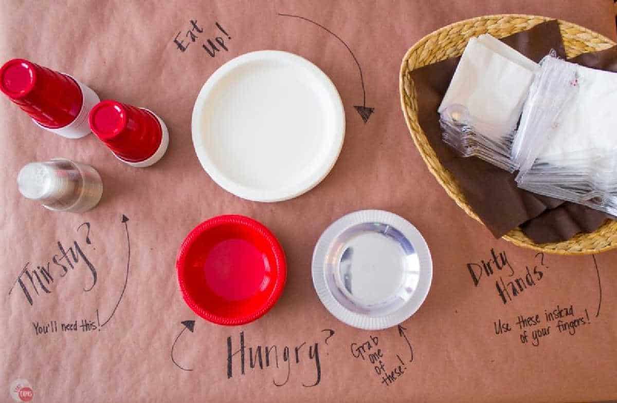 table with paper cloth for easy entertaining
