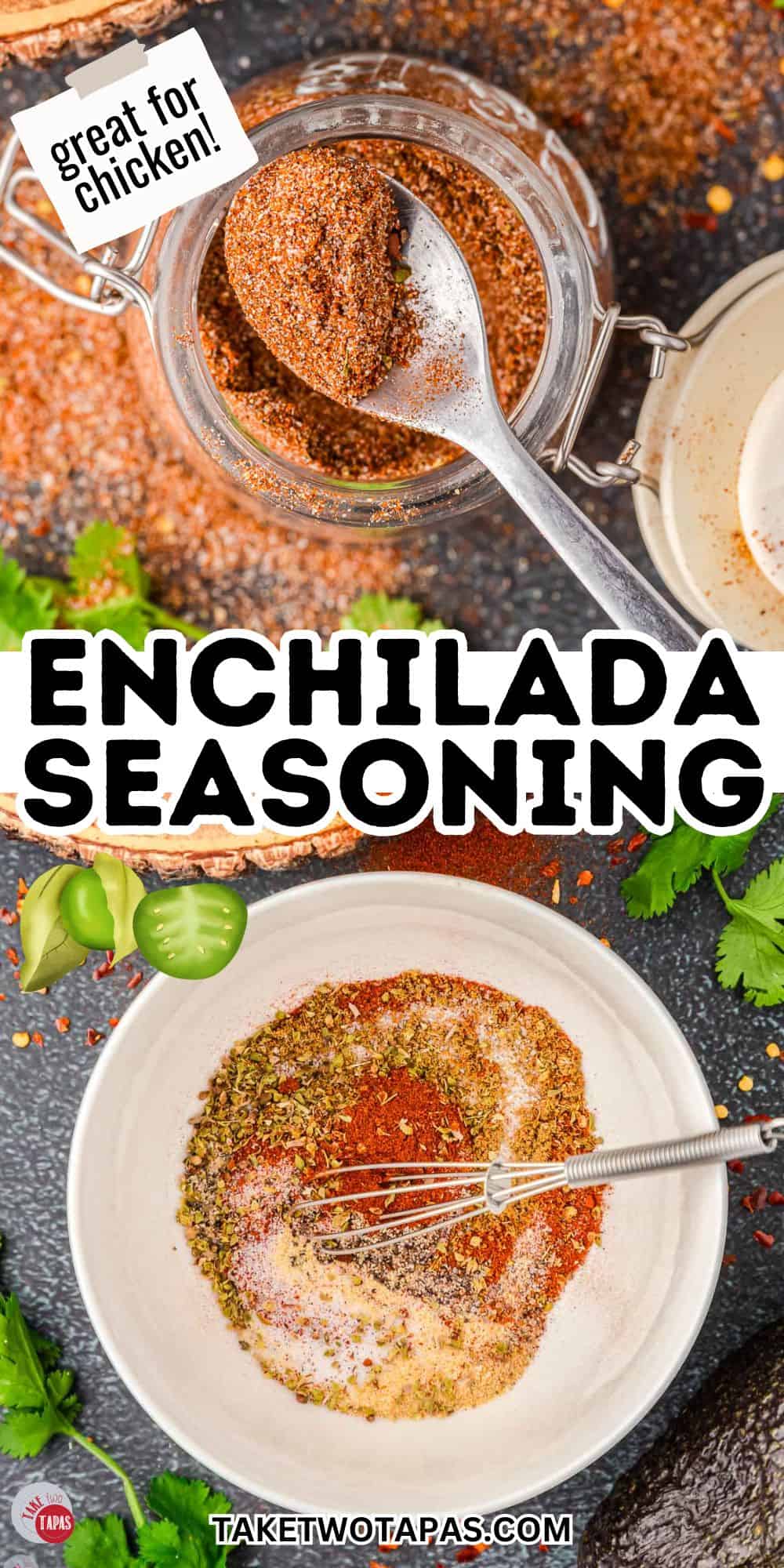 homemade enchilada seasoning stored in a glass spice container