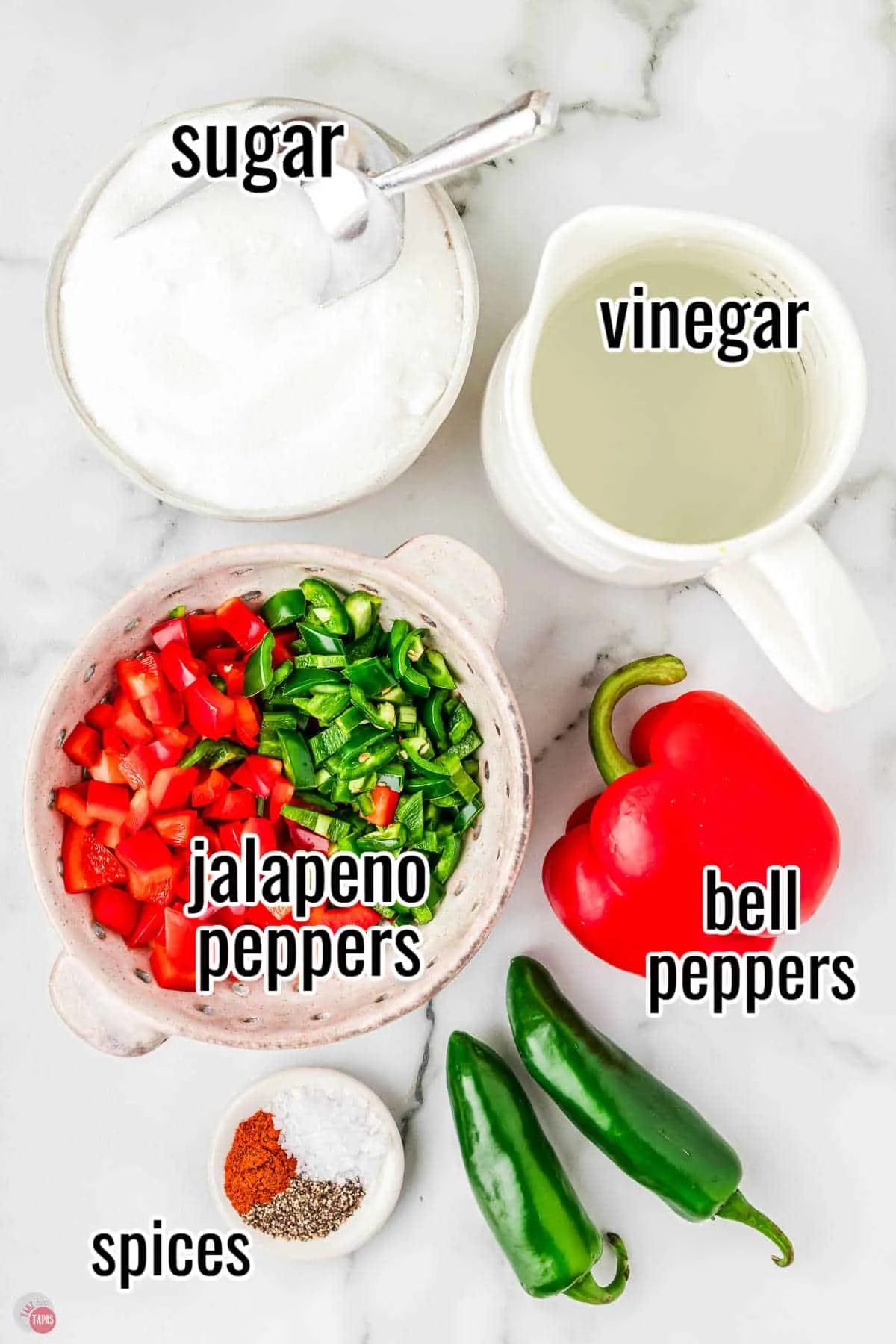 ingredients for jelly that include sweet peppers and hot peppers