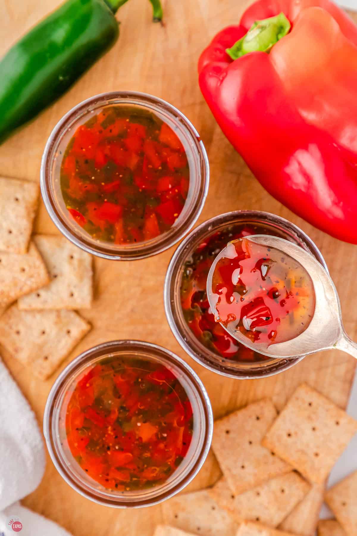 spoon this homemade pepper jelly over crackers and cheese