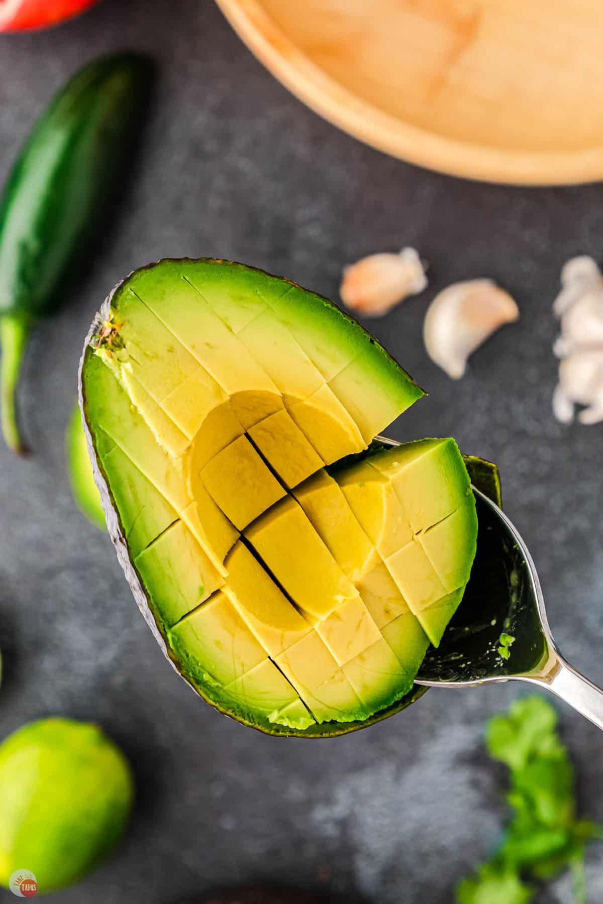 slice the avocados into chunks