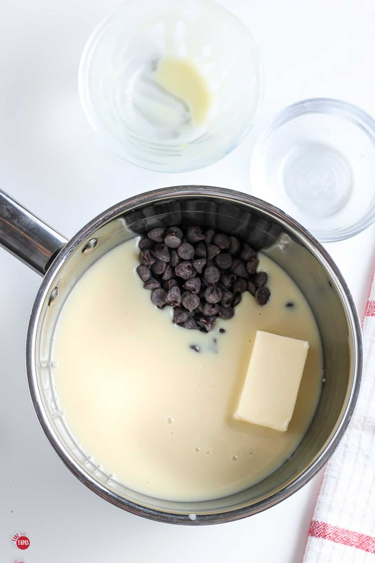 sweetened condensed milk and chocolate chips