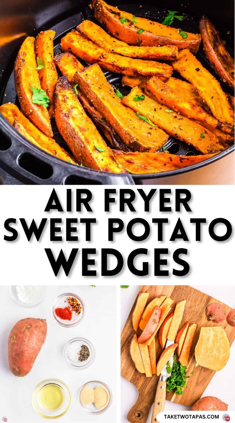 Pinterest pin image for air fryer sweet potato wedges