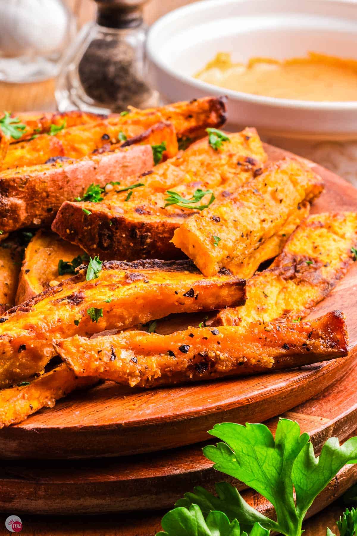close up of sweet potato wedges