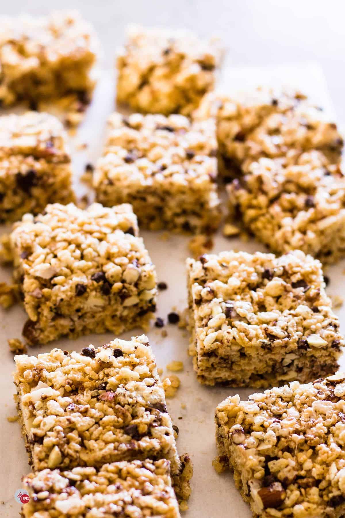rice krispie treats on parchment paper