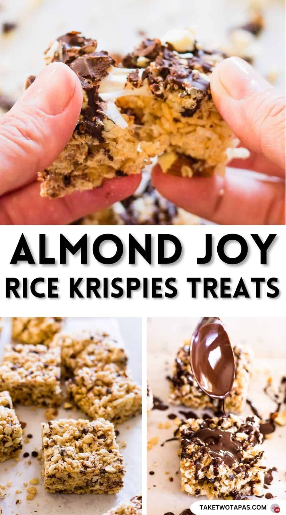 Pinterest pin image for almond joy rice krispie treats