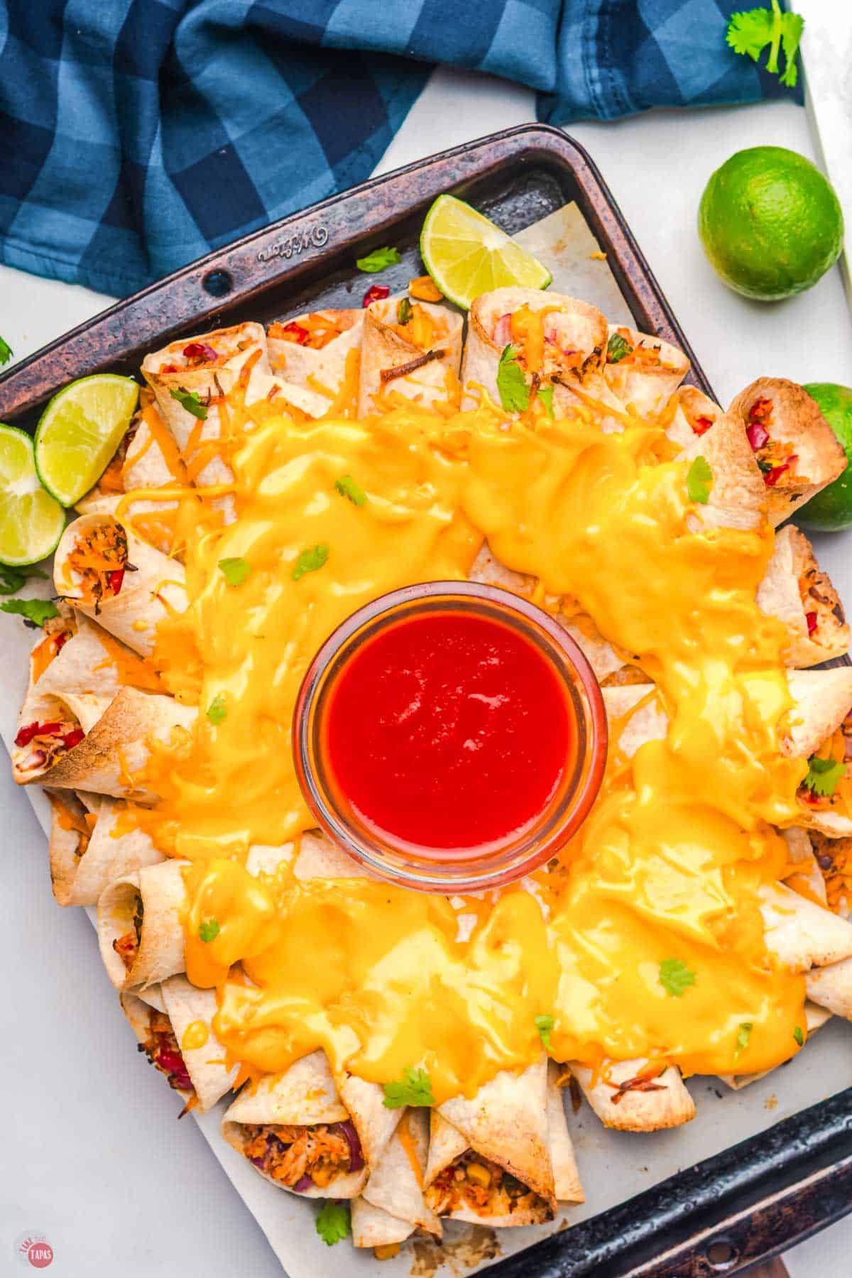 blooming quesadilla ring on a baking sheet