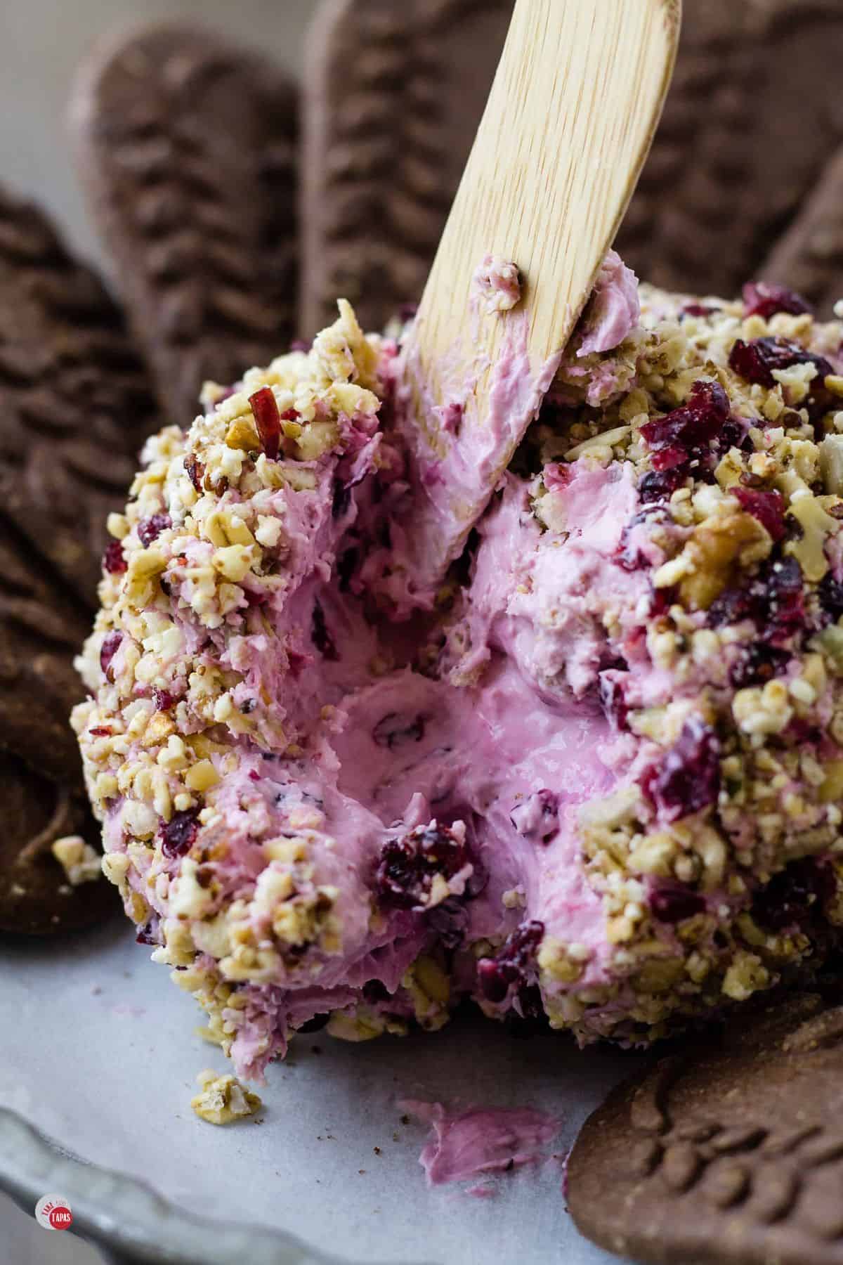 breakfast cheese ball with granola on the outside