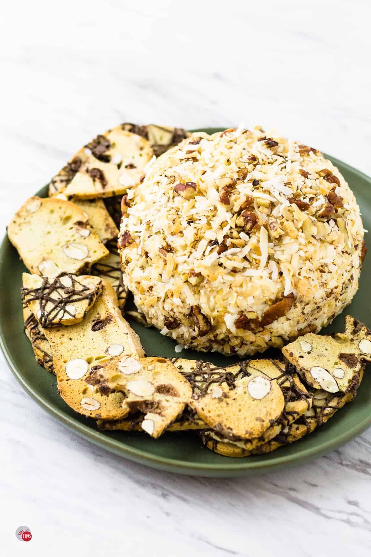 overhead picture of Italian cream cake cheese ball