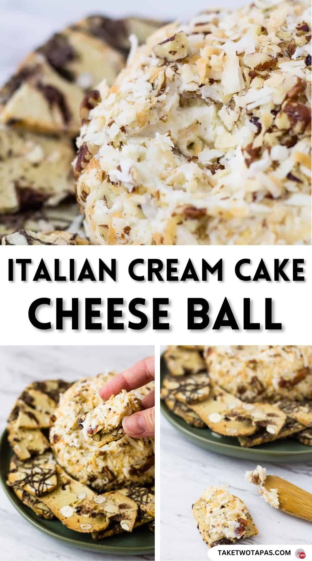 Pinterest pin image for Italian cream cake cheese ball
