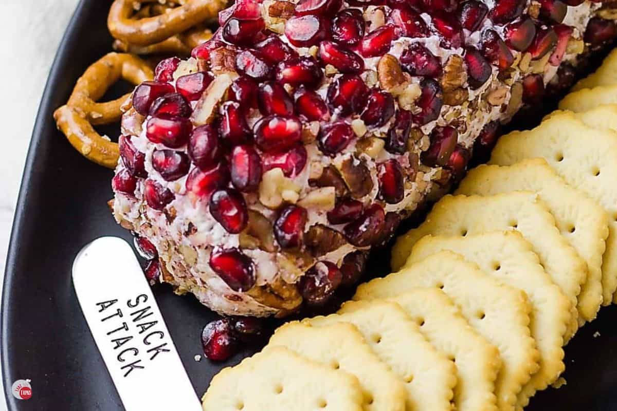 overhead picture of goat cheese and pomegranate
