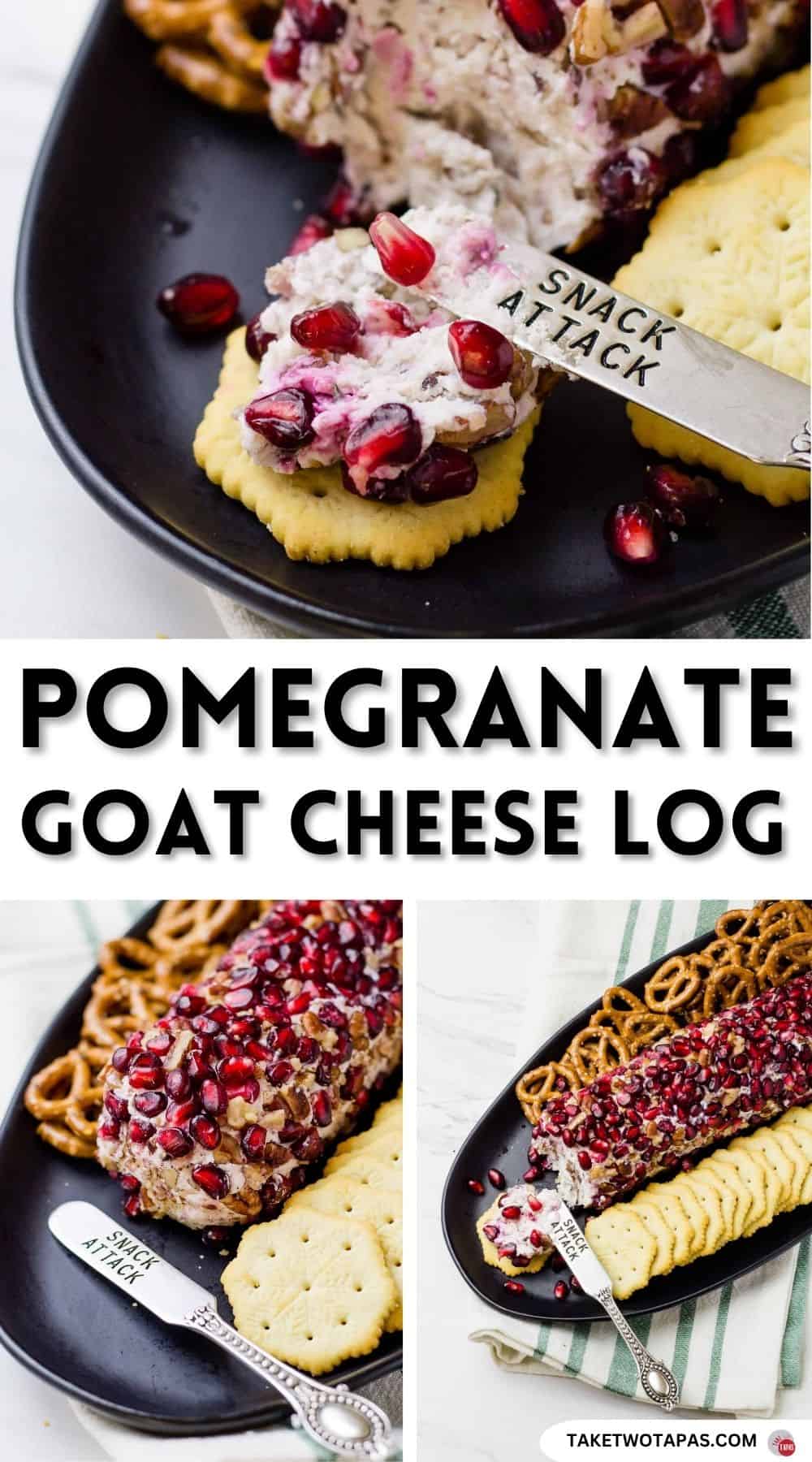 Pinterest pin image for pomegranate goat cheese log