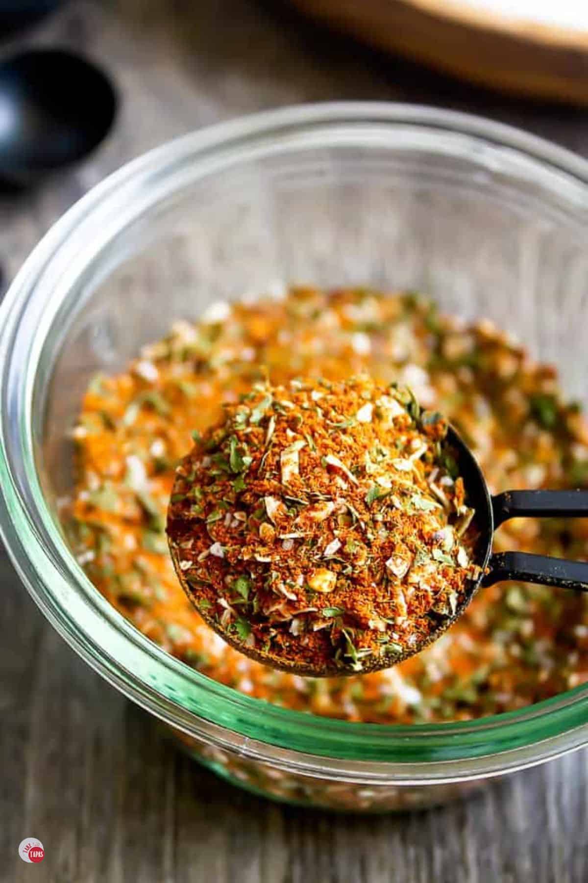 close up of measuring spoon with Southwest seasoning in it