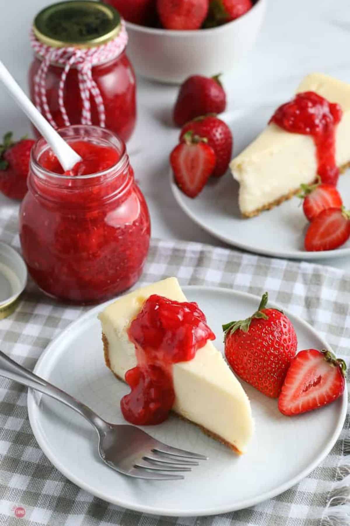 slice of cheesecake with sauce on it