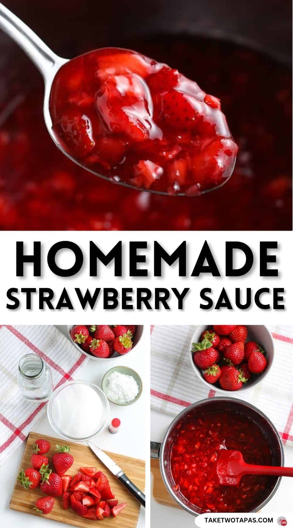 Pinterest pin image for homemade strawberry sauce