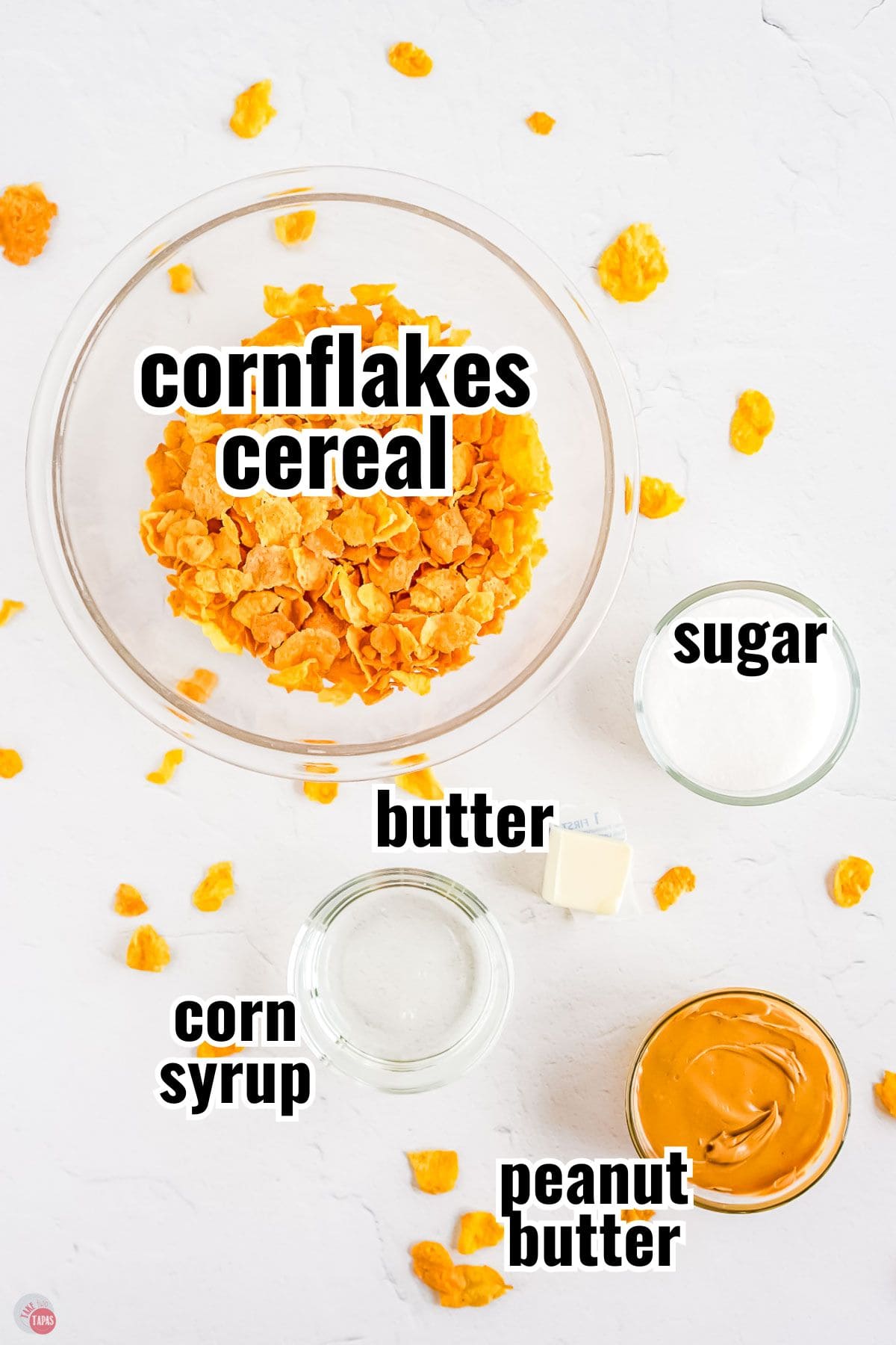 ingredients for a candy recipe with text overlay labeling them