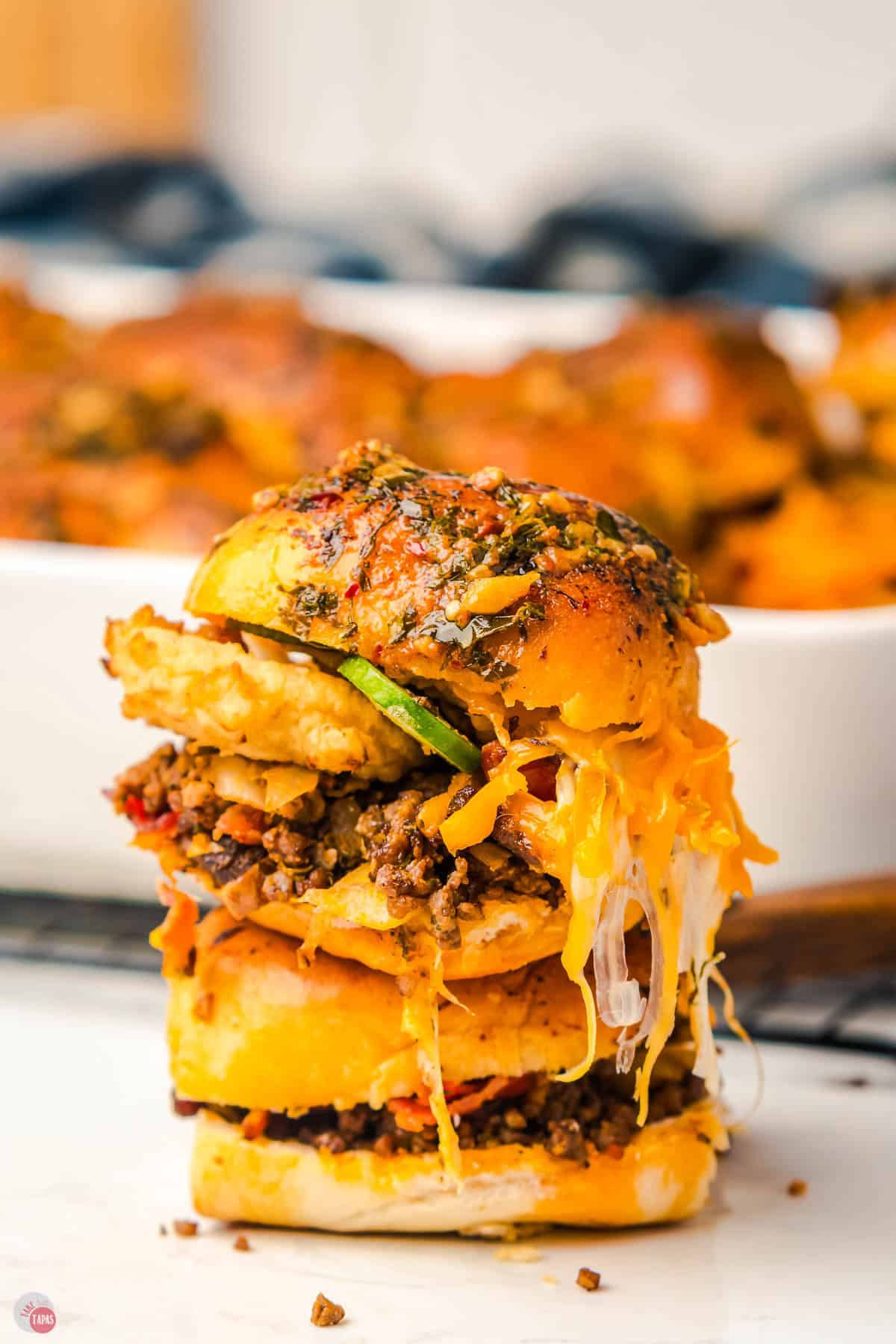 stack of two cowboy sliders on a plate