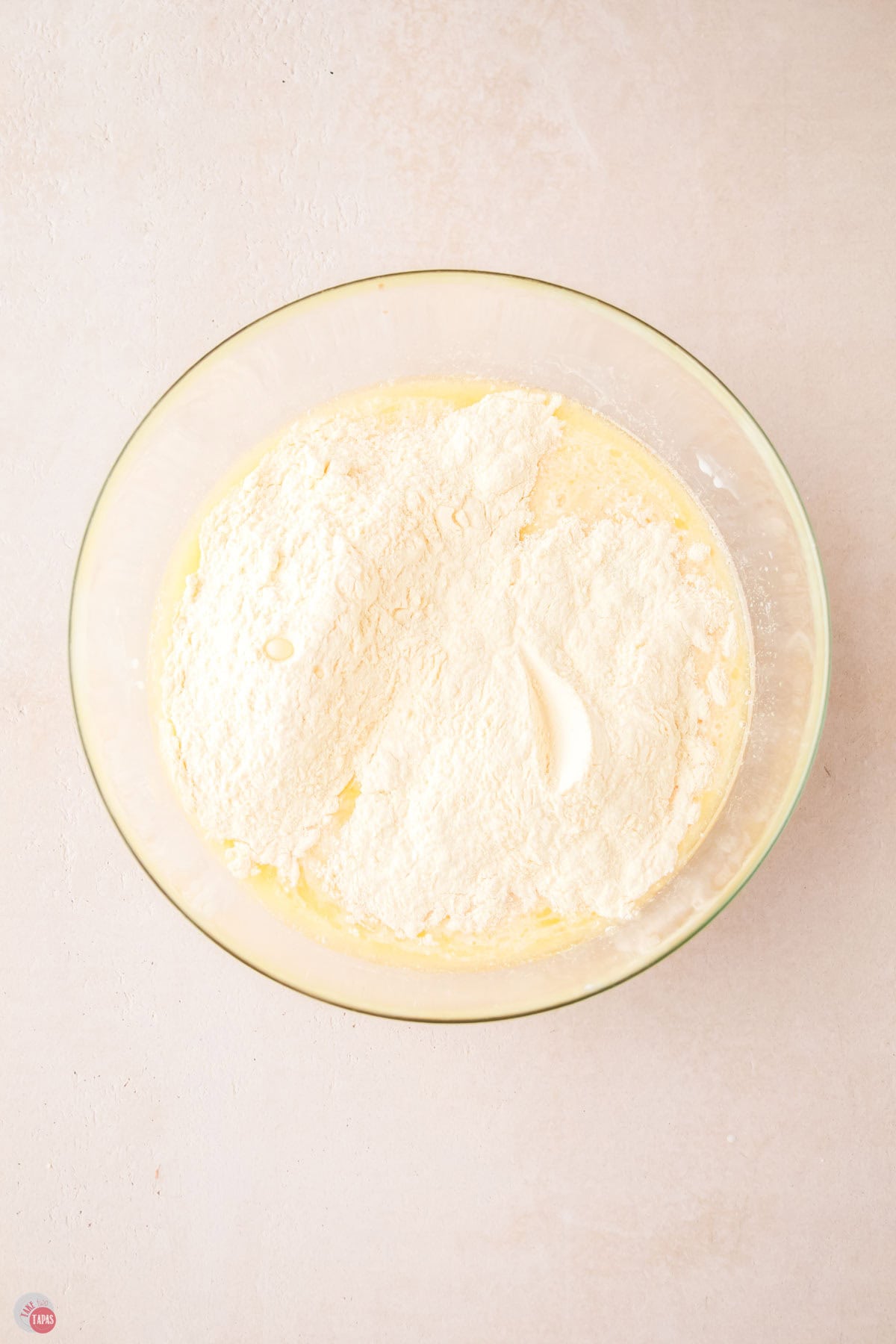 pancake batter in a clear bowl