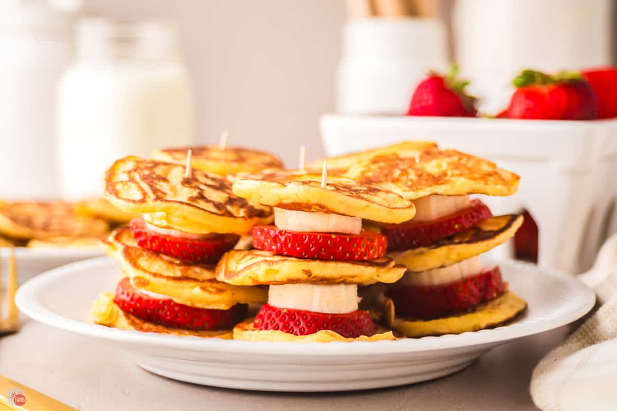 plate of pancake skewers