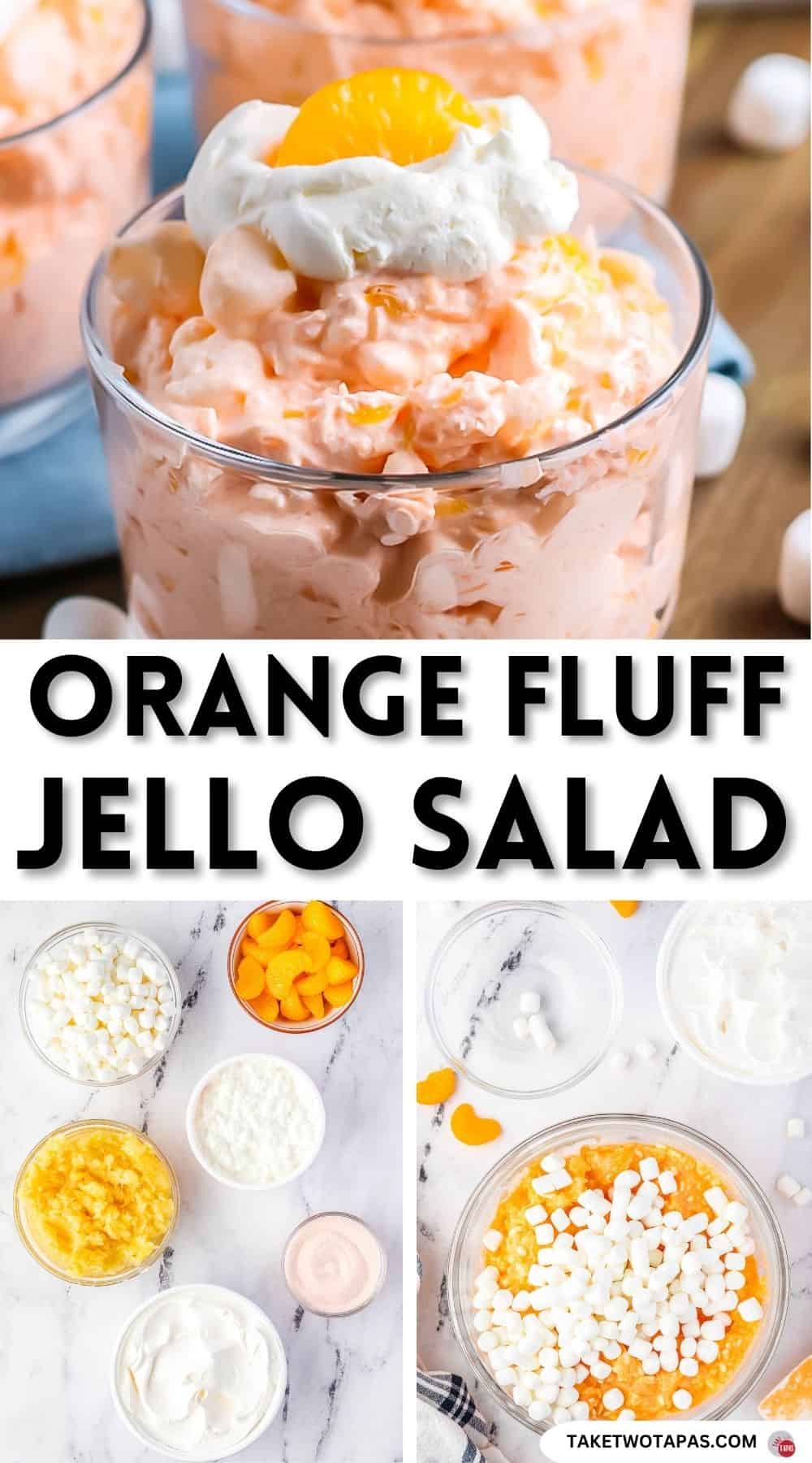 Pinterest pin image for orange fluff jello salad recipe