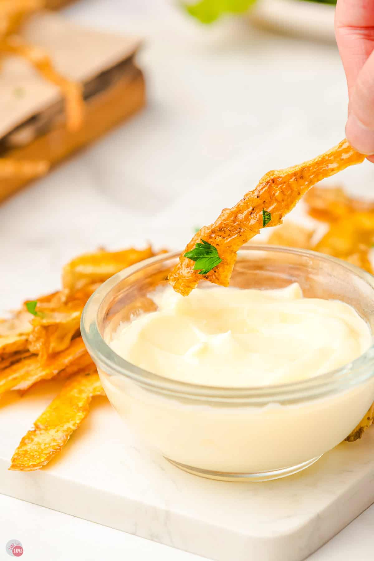 hand holding a potato skin chip
