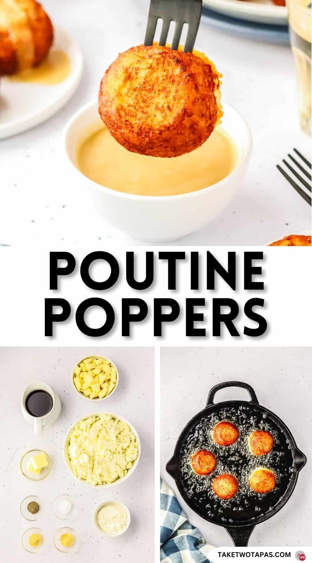 pinterest pin image for poutine poppers