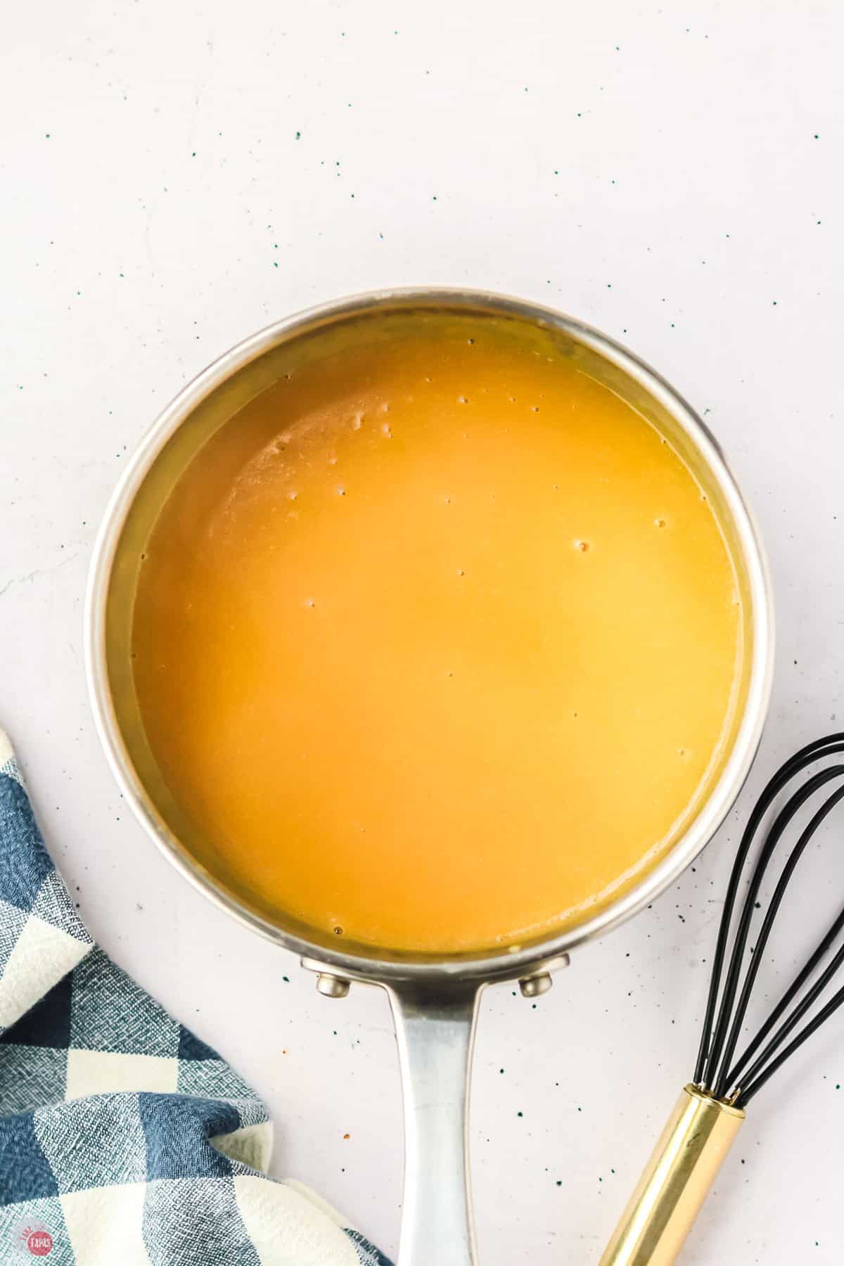 brown gravy in a sauce pan