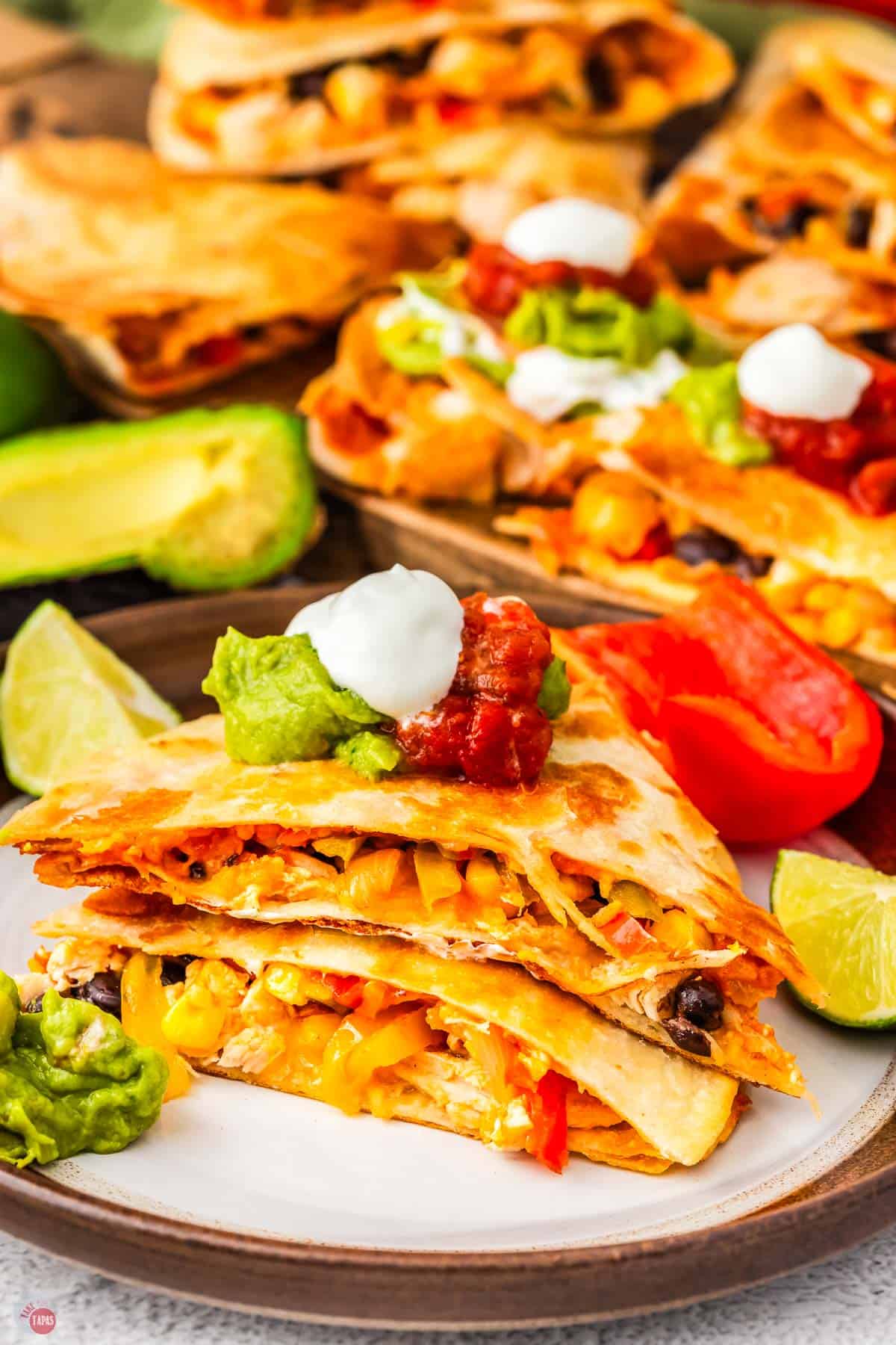 stack of chicken quesadillas on a plate
