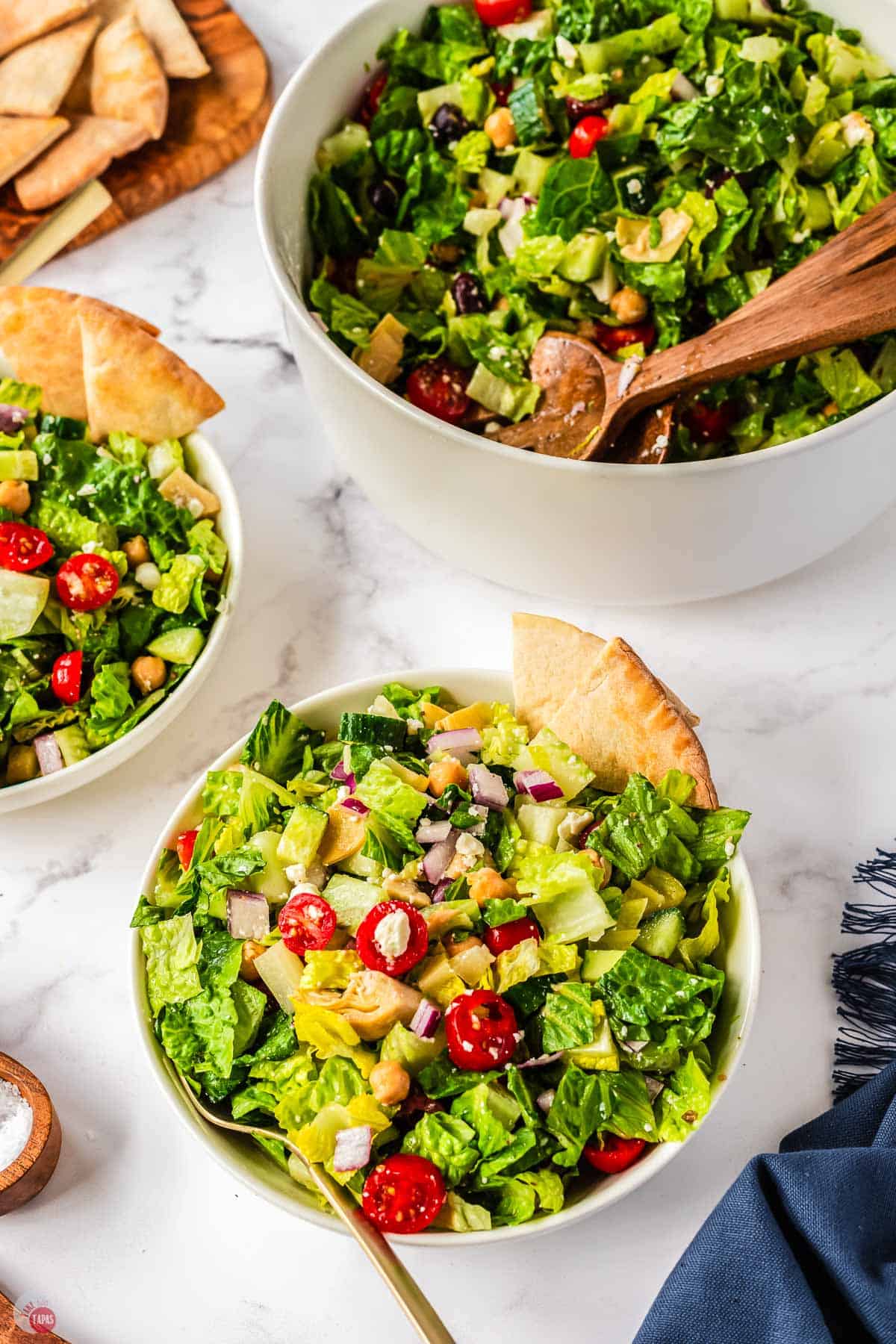 two bowls of chopped Greek salad