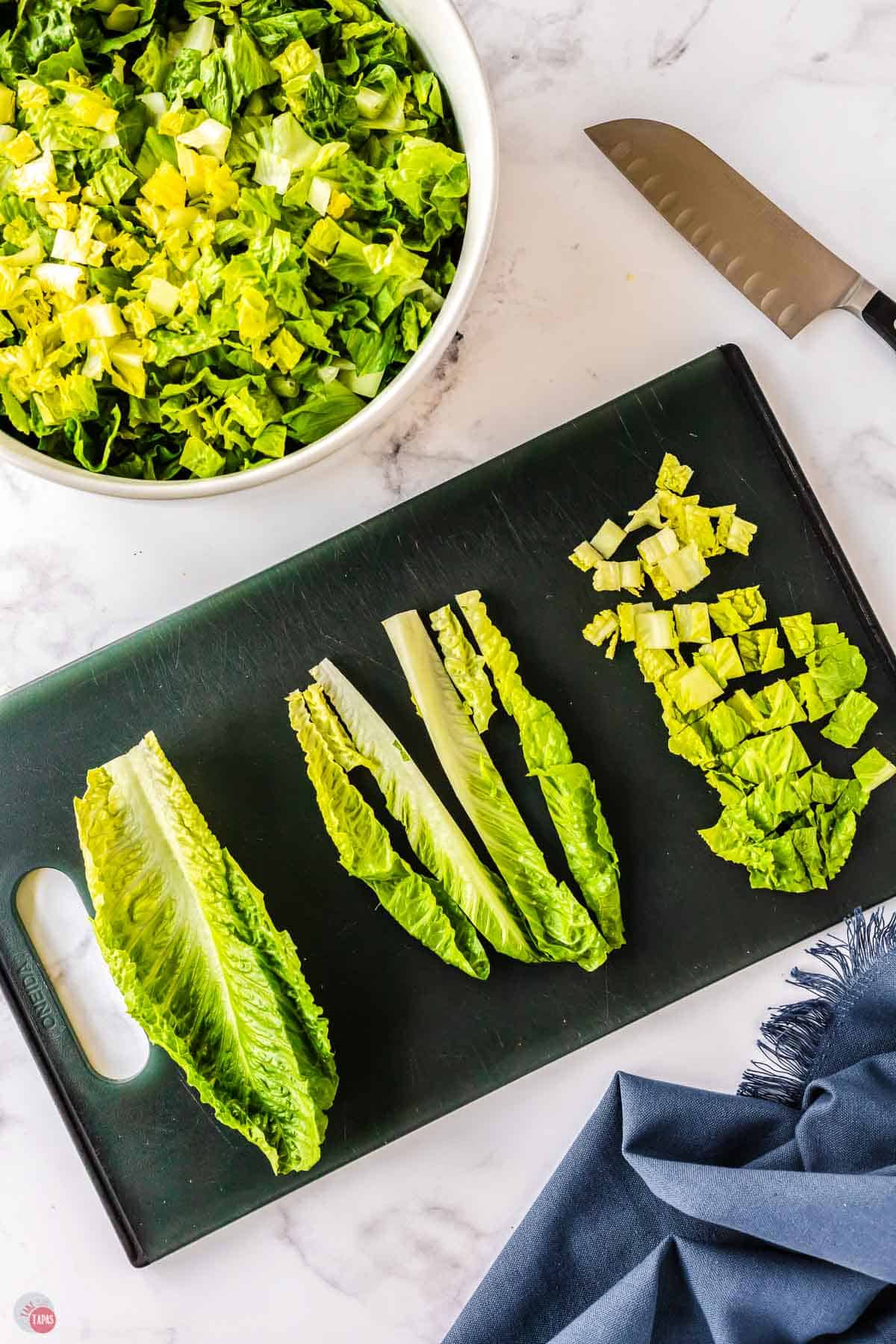 lettuce being chopped in different stages