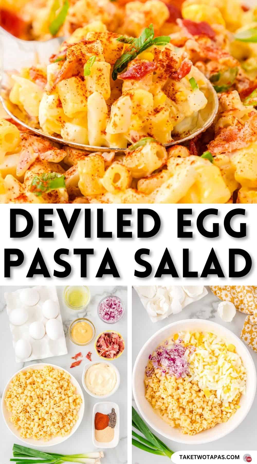 Pinterest pin image for deviled egg pasta salad recipe