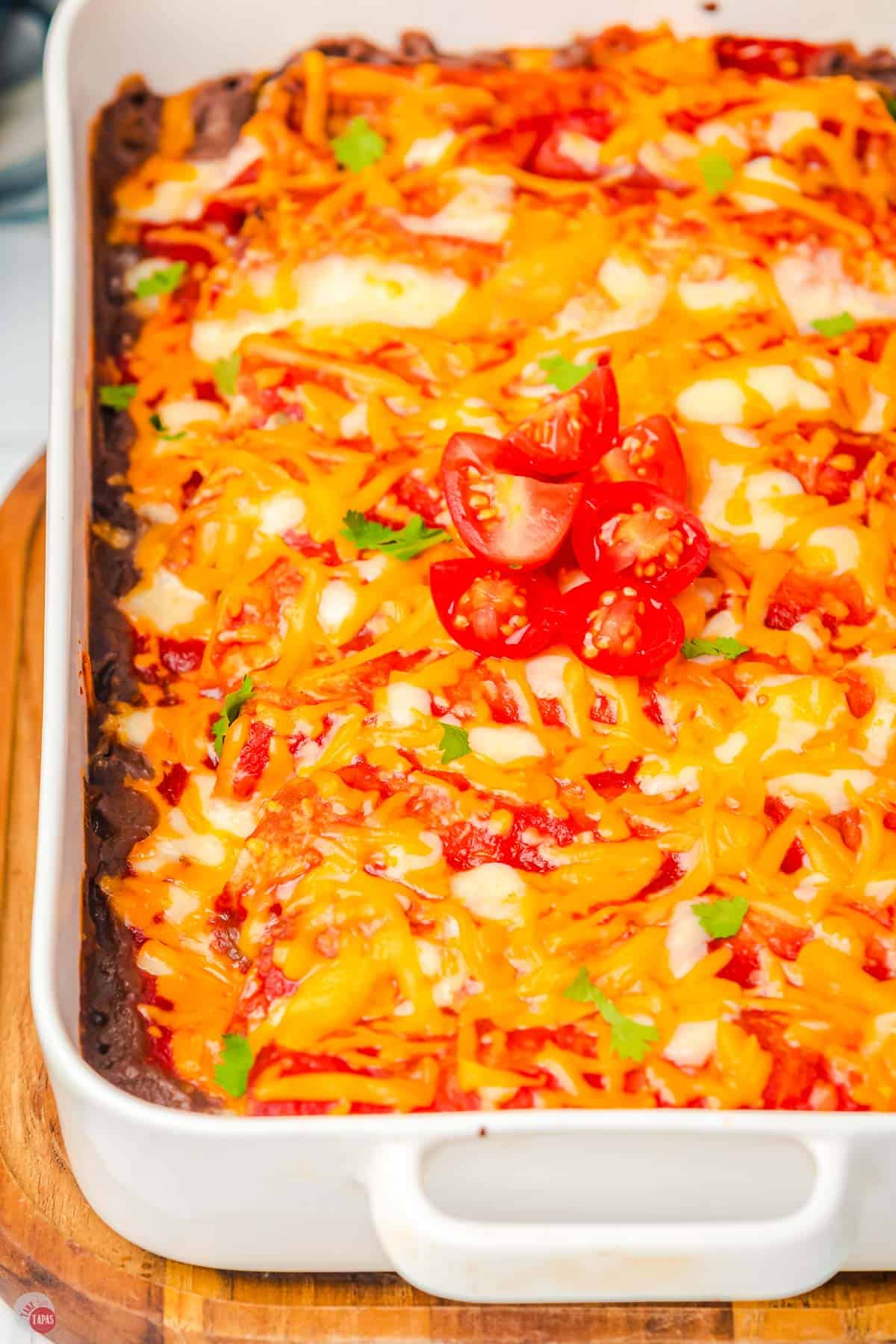close up of dish of lazy enchiladas