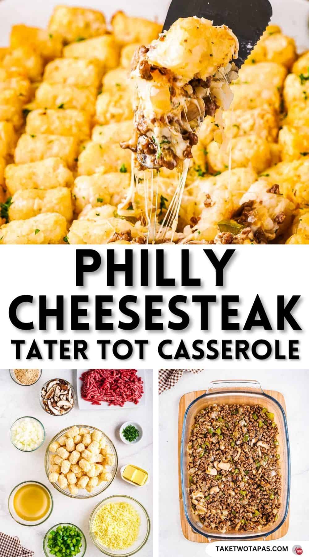 Pinterest pin image for Philly cheesesteak casserole recipe