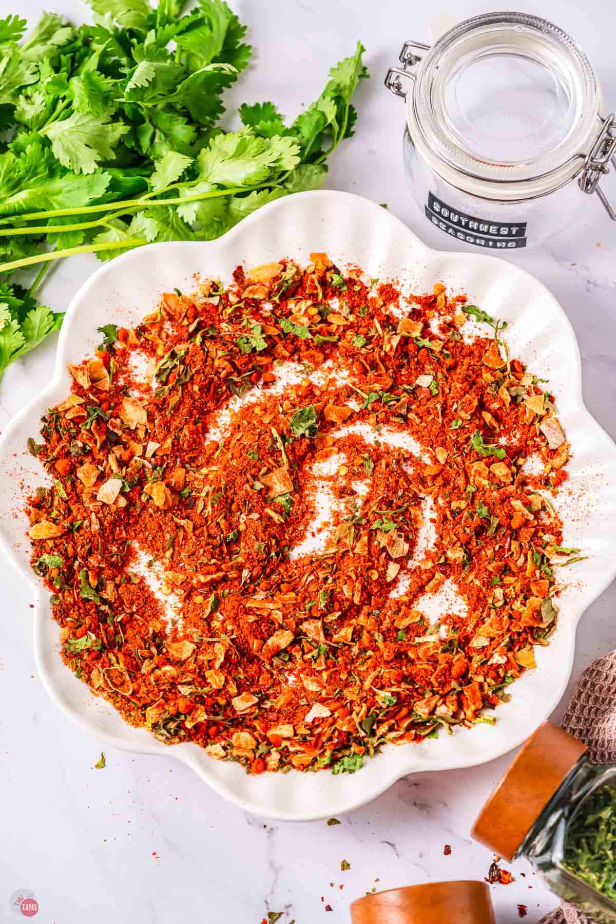 dish with spices swirled on it
