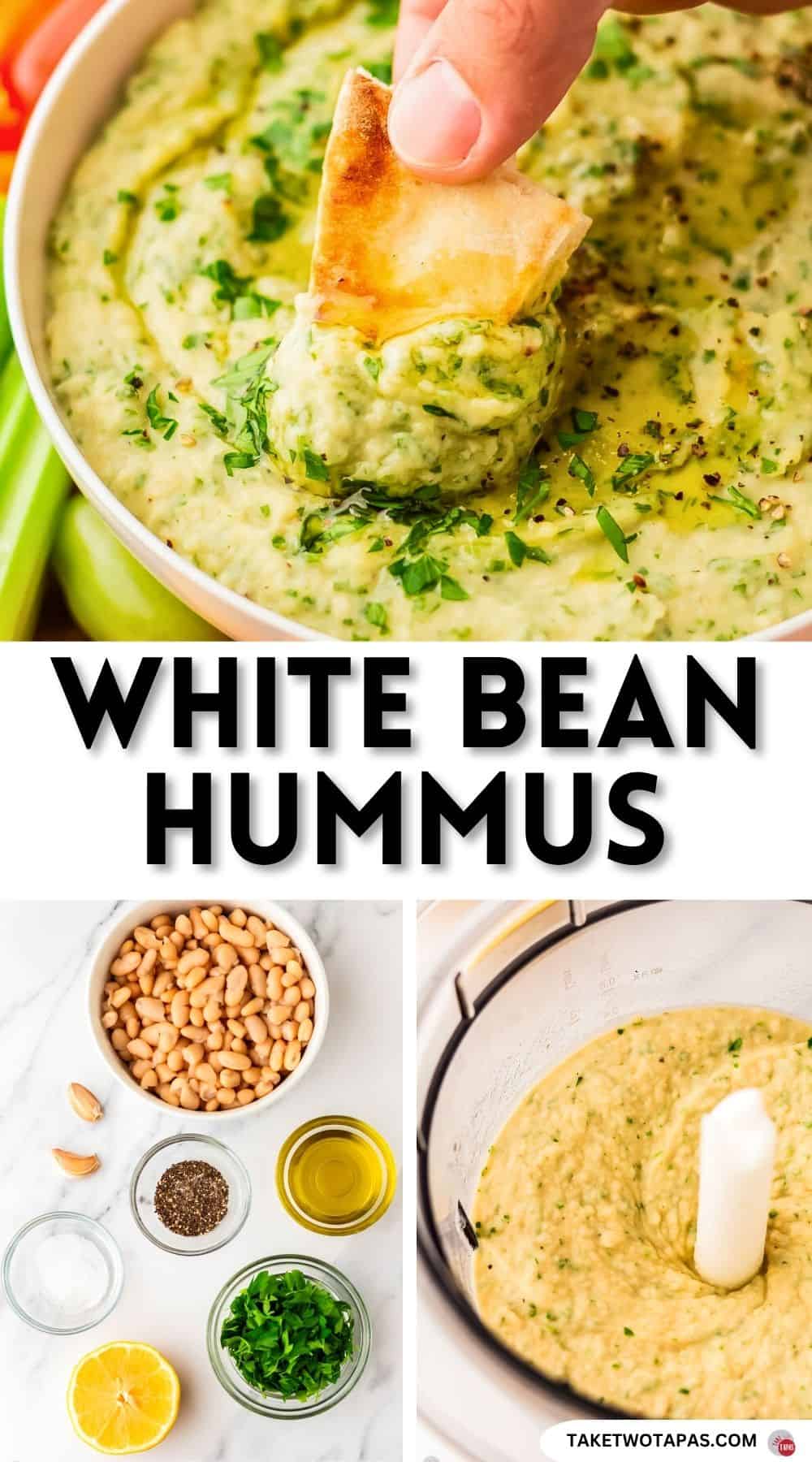 Pinterest pin image for white bean hummus recipe