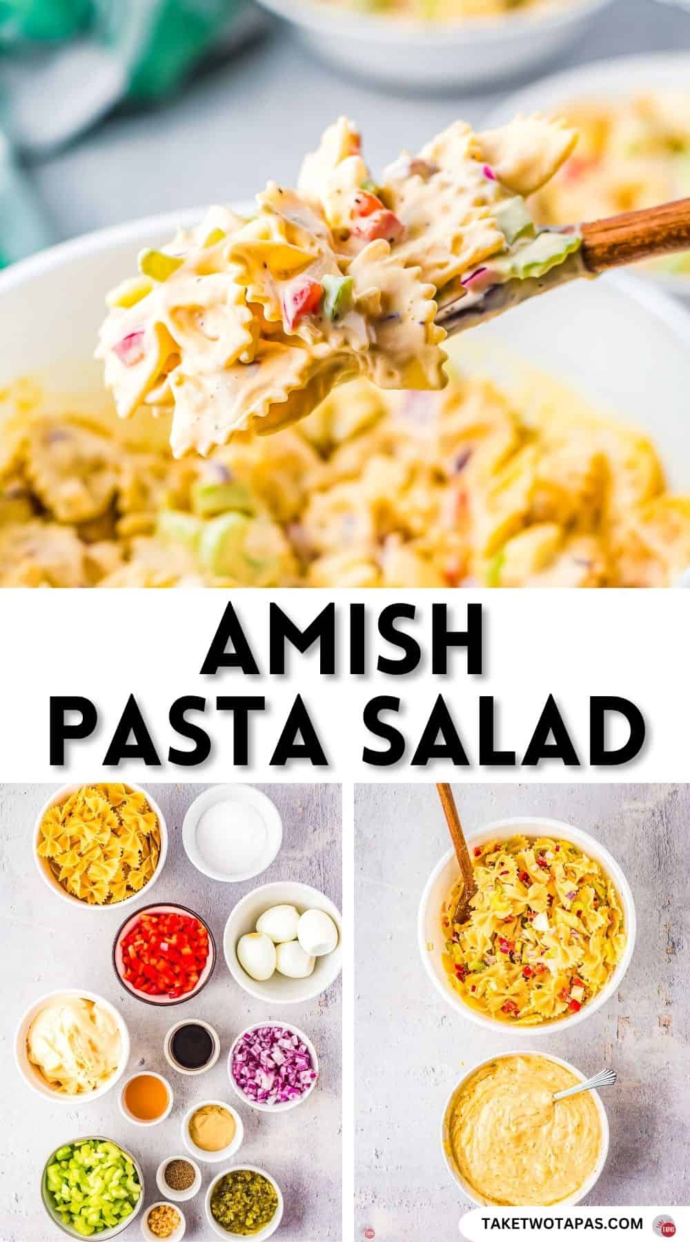 Pinterest pin image for amish pasta salad recipe