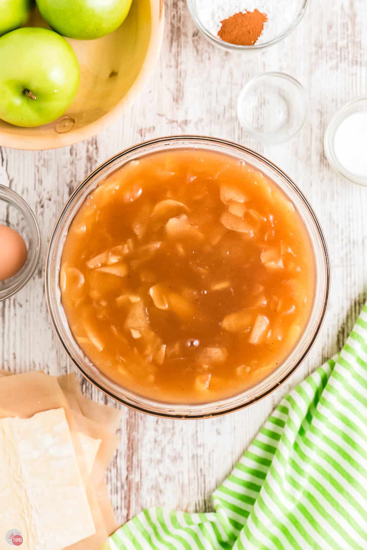 bowl of homemade apple pie filling