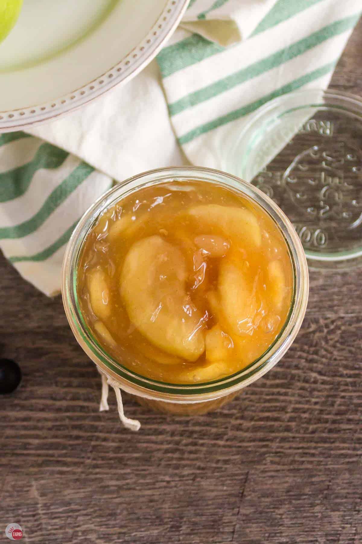 overhead jar of apple pie filling
