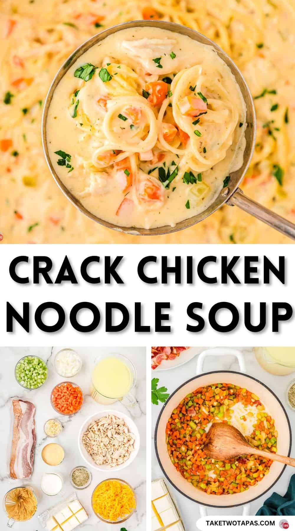 Pinterest pin image for crack chicken noodle soup recipe