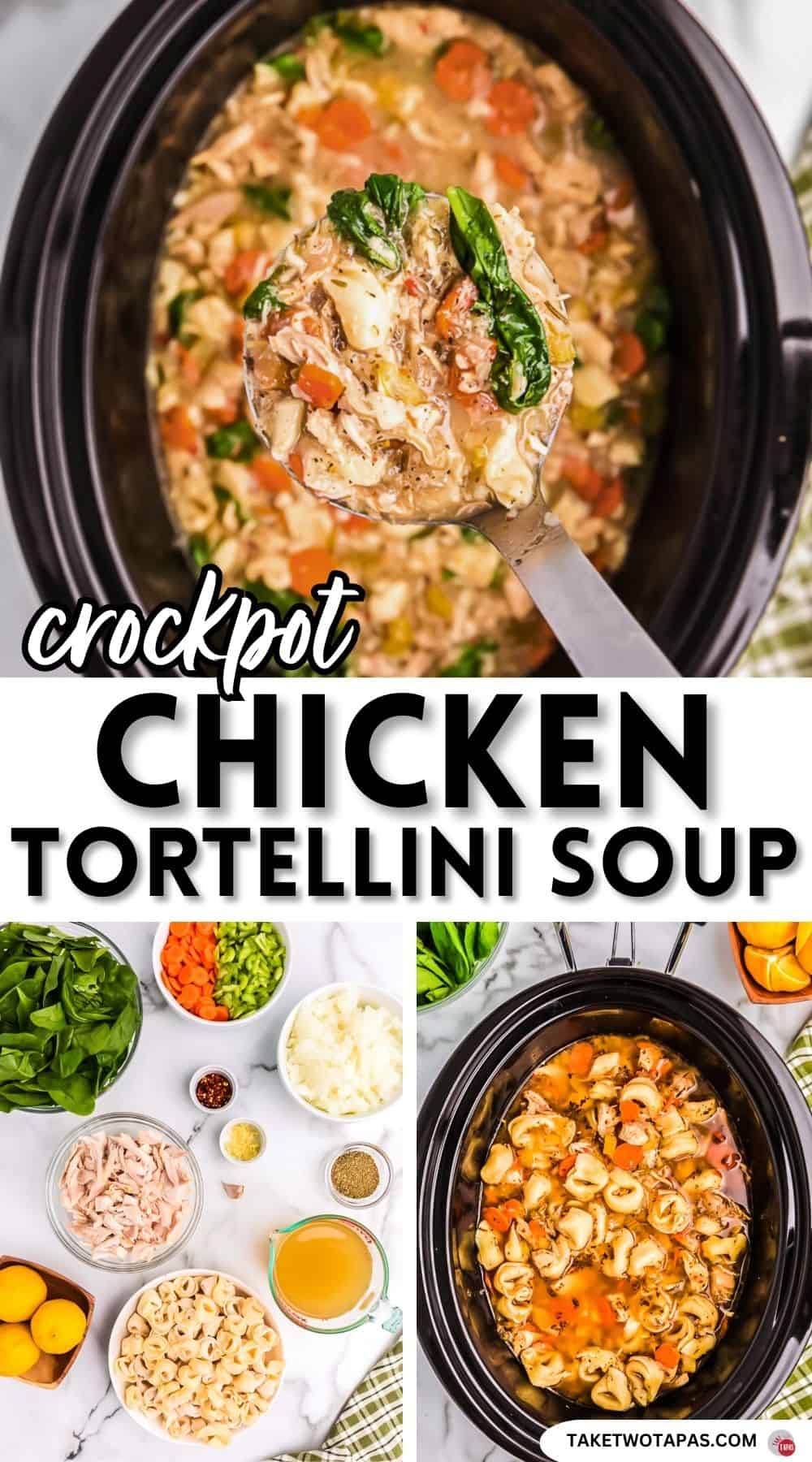 Pinterest pin image for chicken tortellini soup recipe